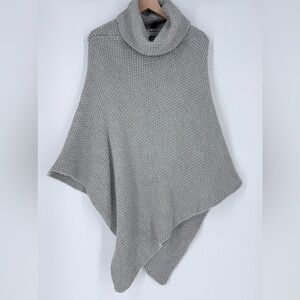 Cocogio Gray Italian Wool Blend Turtleneck Knit Poncho